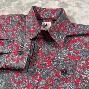 Cinch Red Paisley Button Down Long Sleeve Shirt Men's Extra Small Western Rodeo